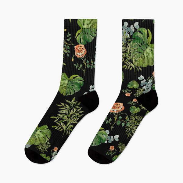 Artikelvorschau, Rose flower palm leaf branch pattern watercolor black entworfen und verkauft von Yana Mustafina | Boho Soulful Designs.