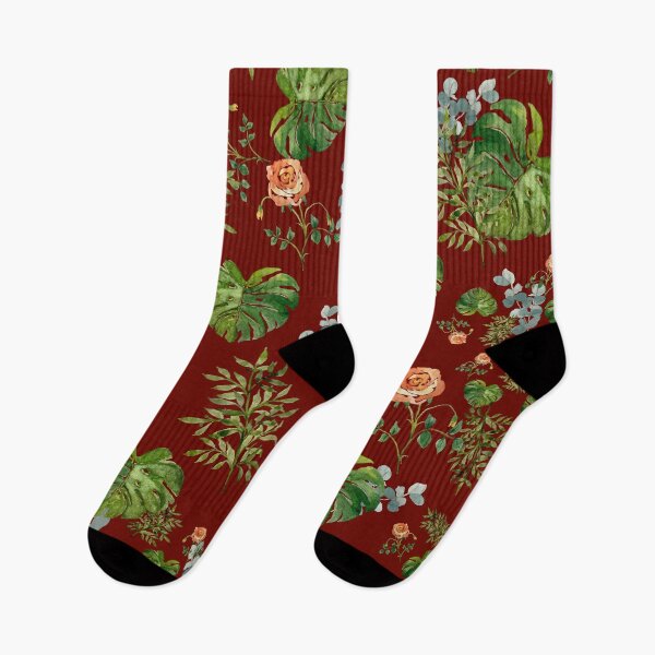 Artikelvorschau, Rose flower palm leaf branch pattern watercolor red entworfen und verkauft von Yana Mustafina | Boho Soulful Designs.