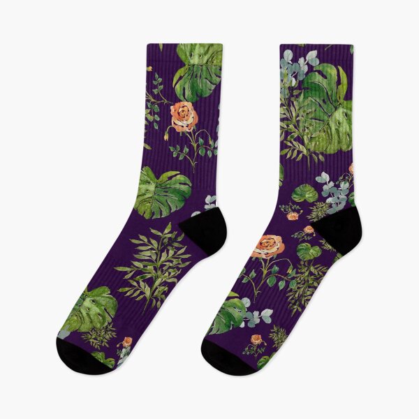 Artikelvorschau, Rose blume palme blatt zweig muster aquarell violett entworfen und verkauft von Yana Mustafina | Boho Soulful Designs.