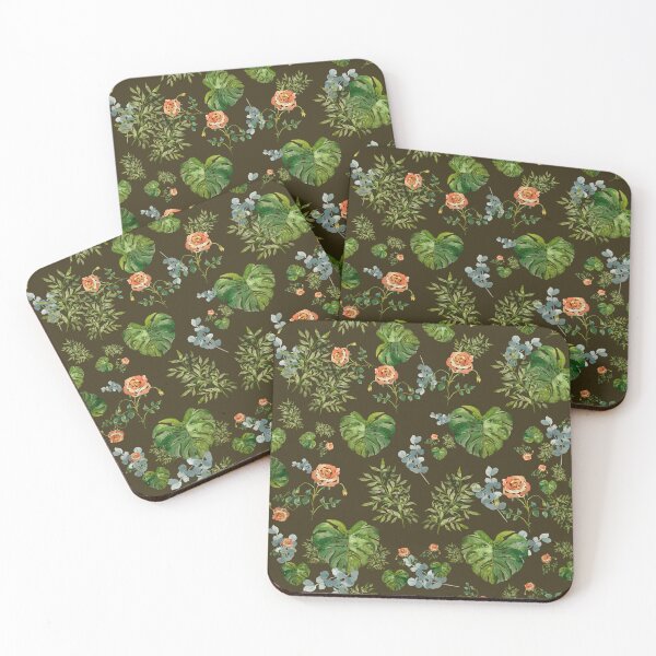 Aperçu de l'œuvre Rose flower palm leaf branch pattern watercolor green créée et vendue par Yana Mustafina | Boho Soulful Designs.