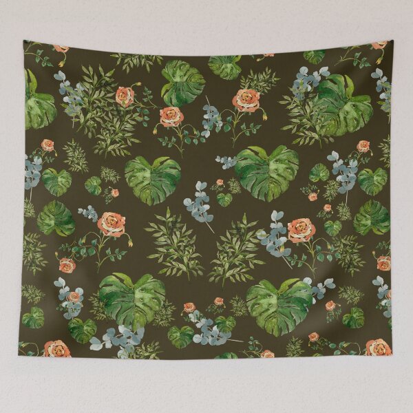 Artikelvorschau, Rose flower palm leaf branch pattern watercolor green entworfen und verkauft von Yana Mustafina | Boho Soulful Designs.