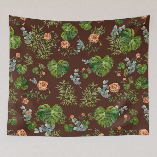 Artikelvorschau, Rose flower palm leaf branch pattern watercolor brown entworfen und verkauft von Yana Mustafina | Boho Soulful Designs.