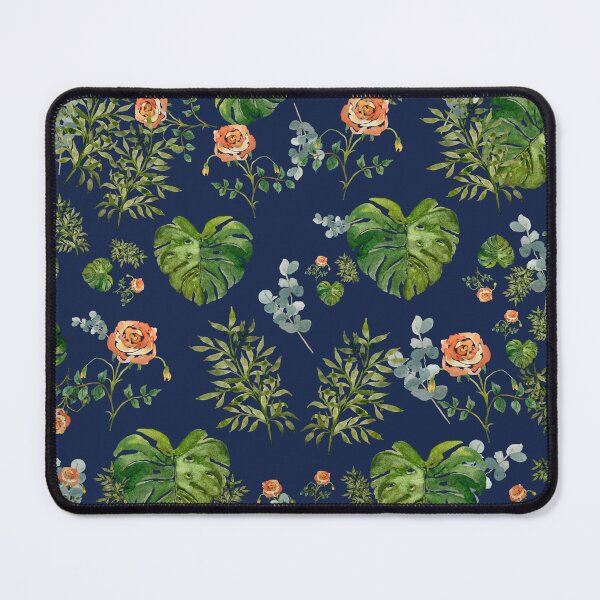 Artikelvorschau, Rose flower palm leaf branch pattern watercolor indigo entworfen und verkauft von Yana Mustafina | Boho Soulful Designs.