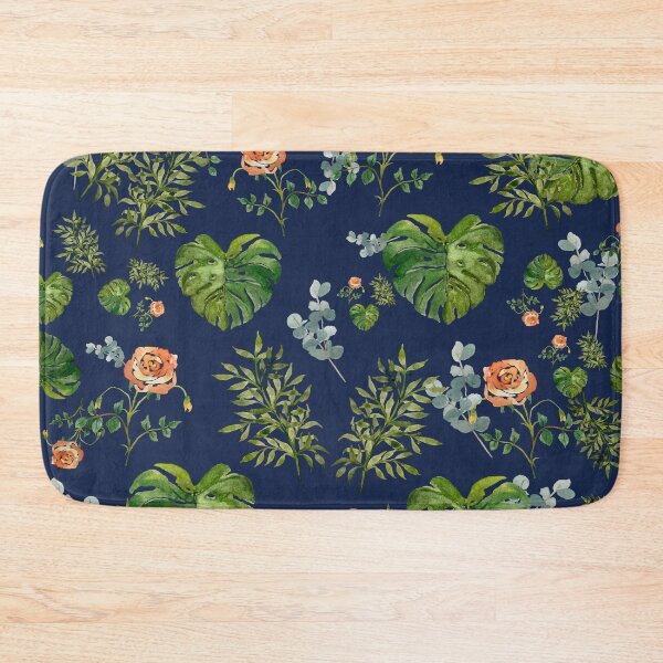 Aperçu de l'œuvre Rose flower palm leaf branch pattern watercolor indigo créée et vendue par Yana Mustafina | Boho Soulful Designs.