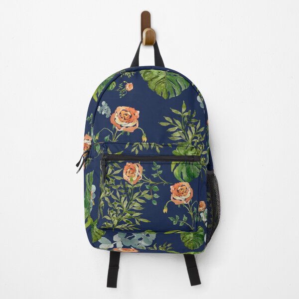 Aperçu de l'œuvre Rose flower palm leaf branch pattern watercolor indigo créée et vendue par Yana Mustafina | Boho Soulful Designs.
