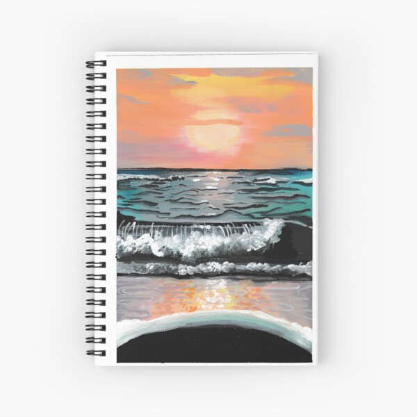 Sunset with Ocean Waves Hitting The Beach Spiral Notebook