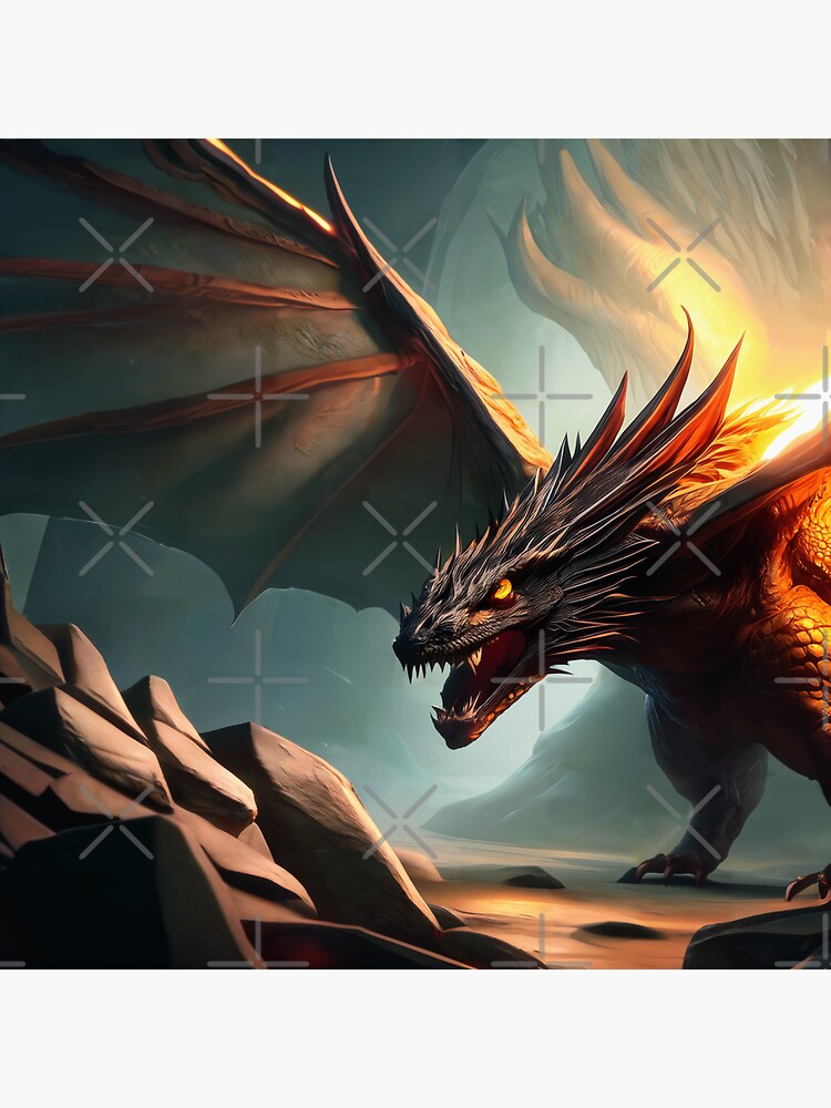 Thumbnail 3 of 3, Sticker, Evil Monstrous Dragon in a Cave designed and sold by dragynrain.