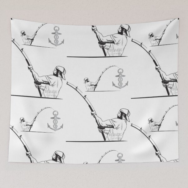 Item preview, Grey fisher man men fishing grey anchor in black summer clothing line designed and sold by Yakisha Gates.