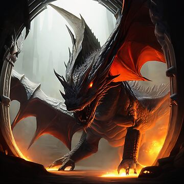 Artwork thumbnail, Evil Black Dragon with Wings surrounded by Fire in a Cave by dragynrain