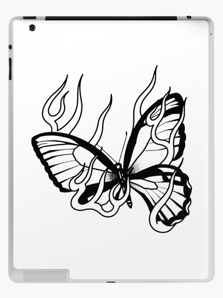 Tatouage papillon noir et blanc en feu Coque et skin adh sive iPad