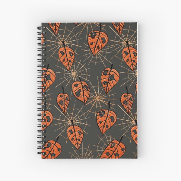 Orange Leaves With Holes And Spiderwebs Spiral Notebook