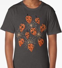 Orange Leaves With Holes And Spiderwebs Long T-Shirt