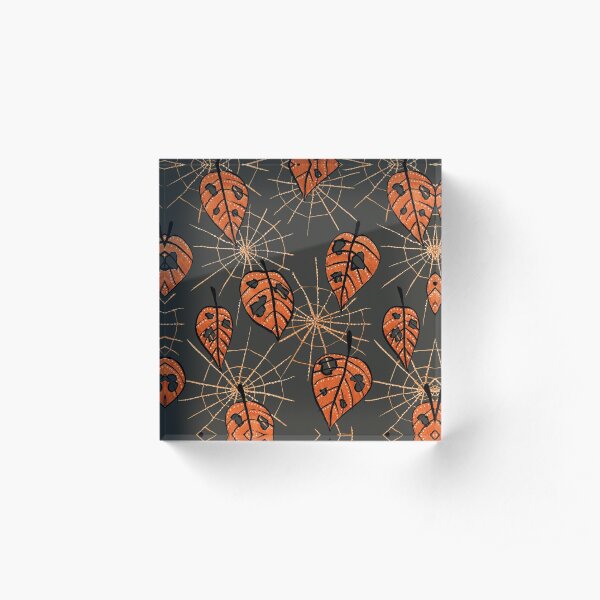 Orange Leaves With Holes And Spiderwebs Acrylic Block