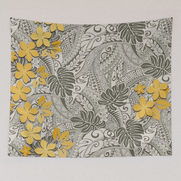 Item preview, Hawaiian Monstera Tapa and Hibiscus Fusion designed and sold by J Marielle Designs.