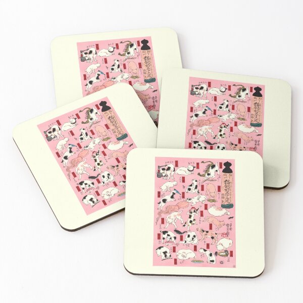 Item preview, Utagawa Hiroshige Japanese Woodblock Cats Pink Pastel Cat Pattern designed and sold by TeeARTHY.
