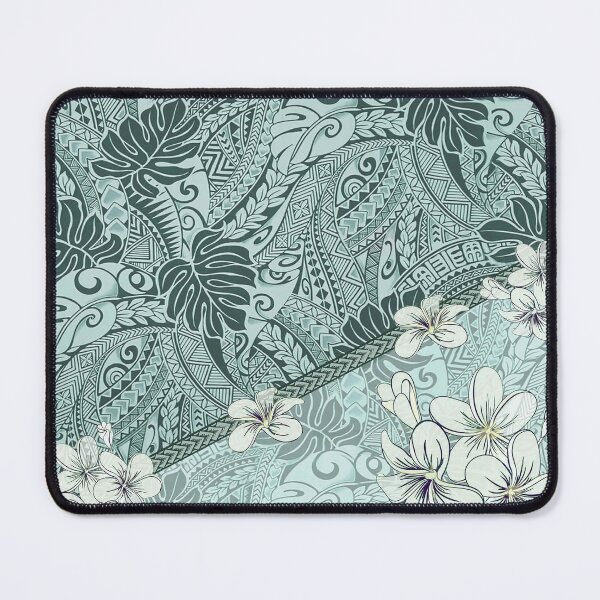 Item preview, Monstera Seafoam Green Tapa Fusion with Plumeria designed and sold by J Marielle Designs.