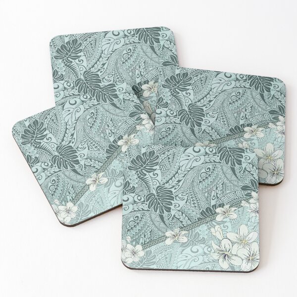 Item preview, Monstera Seafoam Green Tapa Fusion with Plumeria designed and sold by J Marielle Designs.