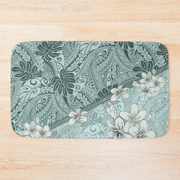Item preview, Monstera Seafoam Green Tapa Fusion with Plumeria designed and sold by J Marielle Designs.