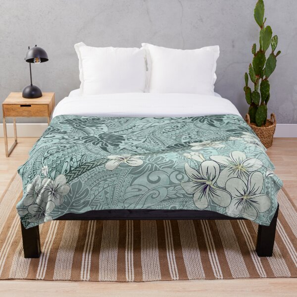 Item preview, Monstera Seafoam Green Tapa Fusion with Plumeria designed and sold by J Marielle Designs.