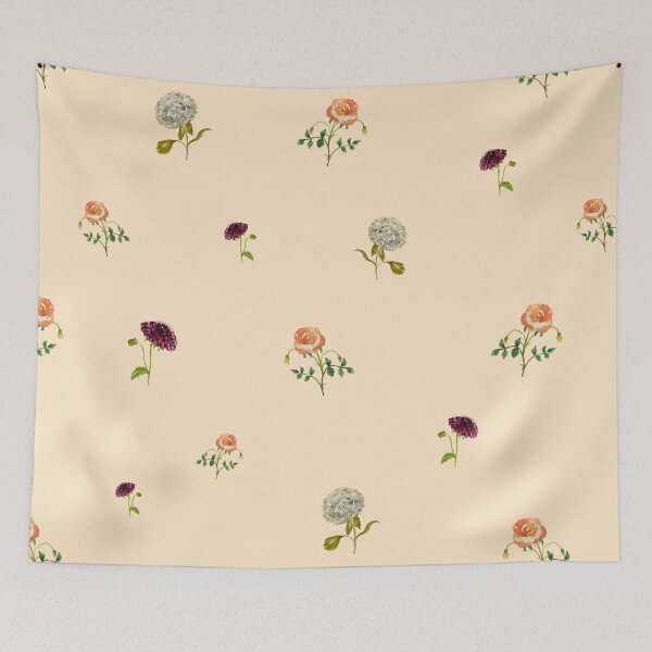 Item preview, Dahlia hydrangea rose pattern cute a watercolor beige designed and sold by Yana Mustafina | Boho Soulful Designs.