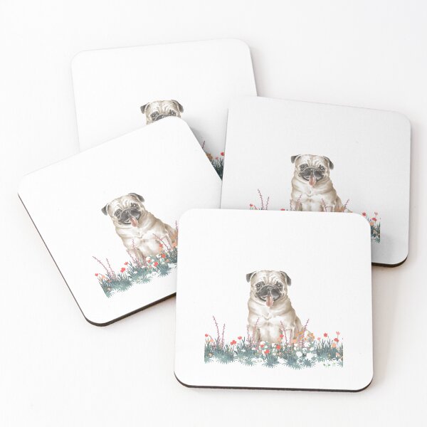 Item preview, Watercolour Pug in grass and flowers designed and sold by Doggymadness.
