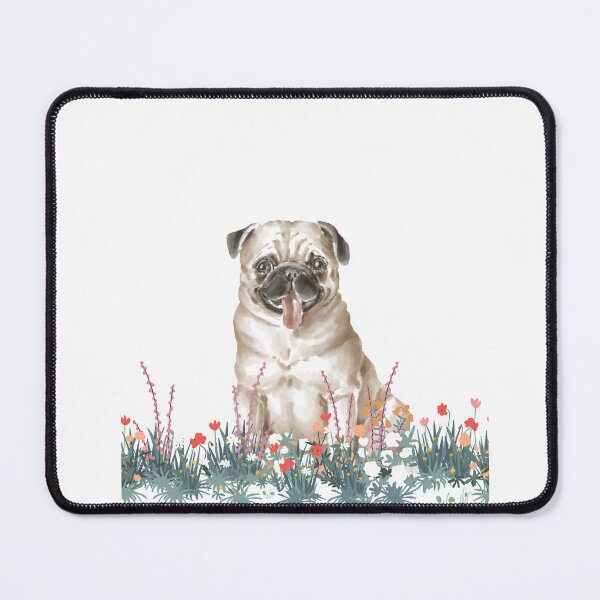 Item preview, Watercolour Pug in grass and flowers designed and sold by Doggymadness.