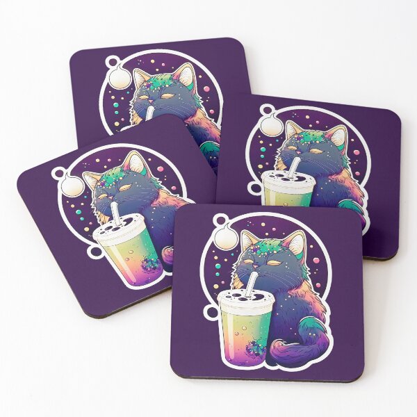 Item preview, Cat sipping a boba in a mystical atmosphere designed and sold by LiliD.