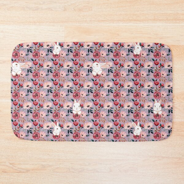 Item preview, cute bunny faces on purple floral pattern designed and sold by TheWaterBirds.