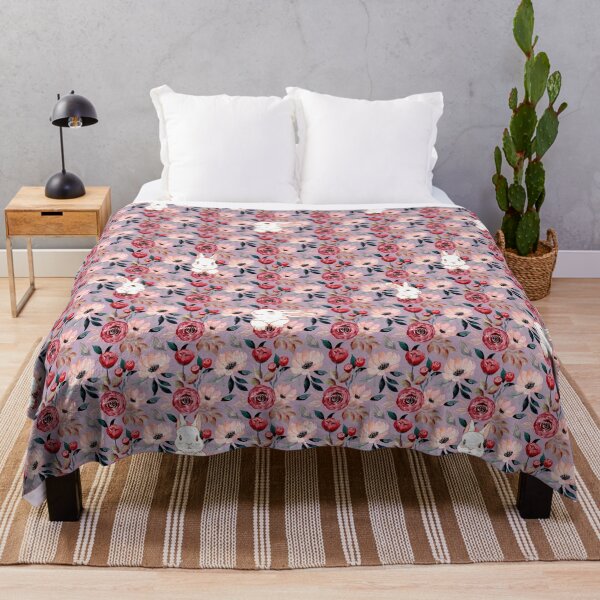 Item preview, cute bunny faces on purple floral pattern designed and sold by TheWaterBirds.