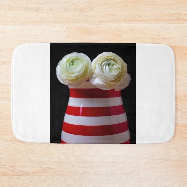 Item preview, Two White Ranunculus Flowers In Red And White Striped Vase designed and sold by Garry Gay.