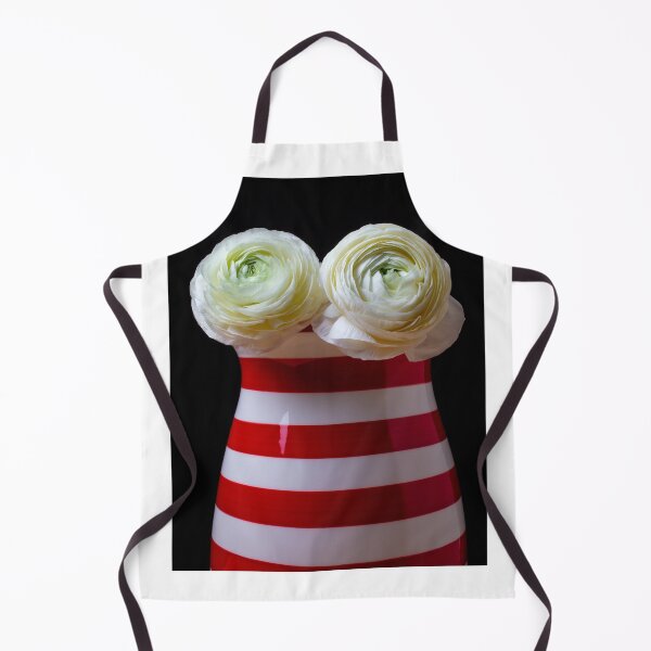 Item preview, Two White Ranunculus Flowers In Red And White Striped Vase designed and sold by Garry Gay.