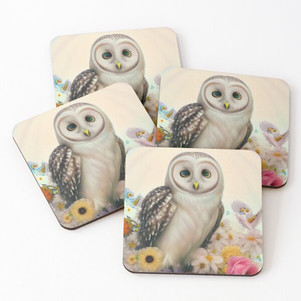Item preview, White Owl with Blooming Flowers designed and sold by HanaiPrint.