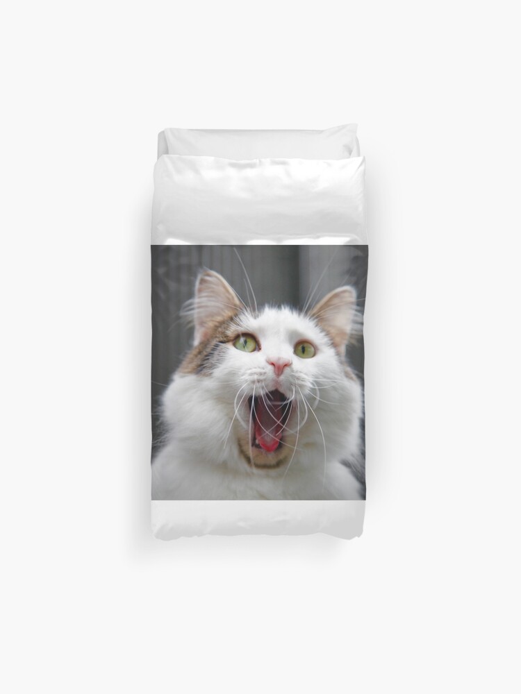 Black White Cat Yawning Duvet Cover By Sneaksprints Redbubble