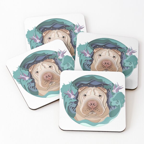 Item preview, Cream Shar Pei and birds in the woods designed and sold by SharPeiArt.