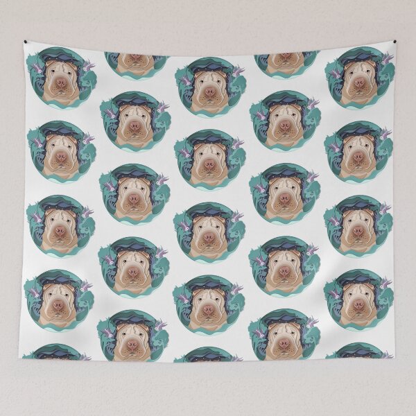 Item preview, Cream Shar Pei and birds in the woods designed and sold by SharPeiArt.