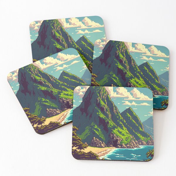 Item preview, Hawaiian Landscape Pixel Art Island Mountains designed and sold by peachycrossing.