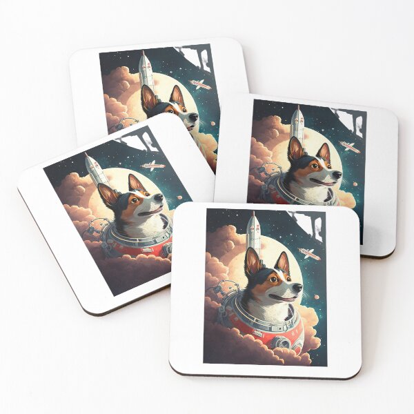 Aperçu de l'œuvre Chien Laika dans l'espace, affiche créée et vendue par CosmicCritters.