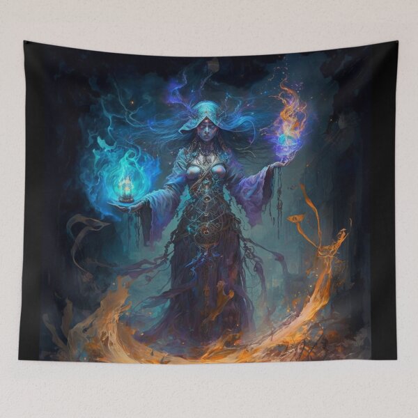 Item preview, arcane spellcaster weaving elemental mana designed and sold by artfullyprompt.