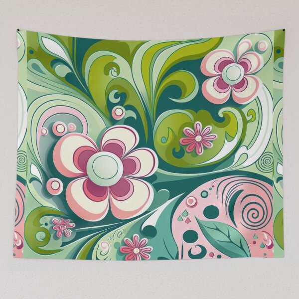 Item preview, Beautiful pattern of pastel flowers and swirls in pink and green. designed and sold by liana campbell.