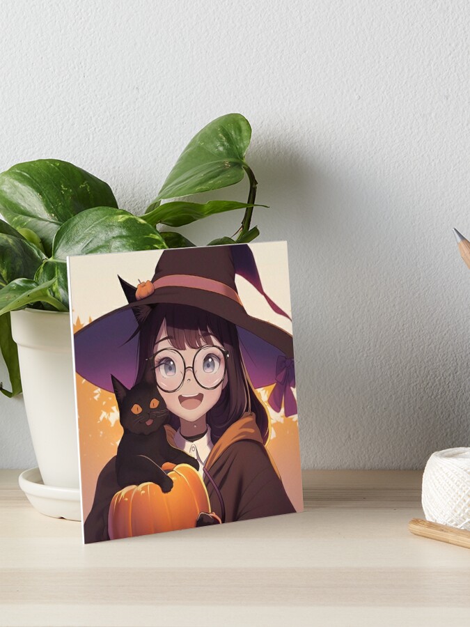 HD wallpaper: anime girl, witch, halloween, pumpkin, wink, moon, buildings  | Wallpaper Flare