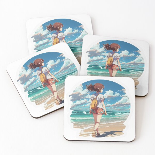 Item preview, Girl Walking on Beach - Colorful Cartoon Outoor Adventures designed and sold by Sunchaser World.