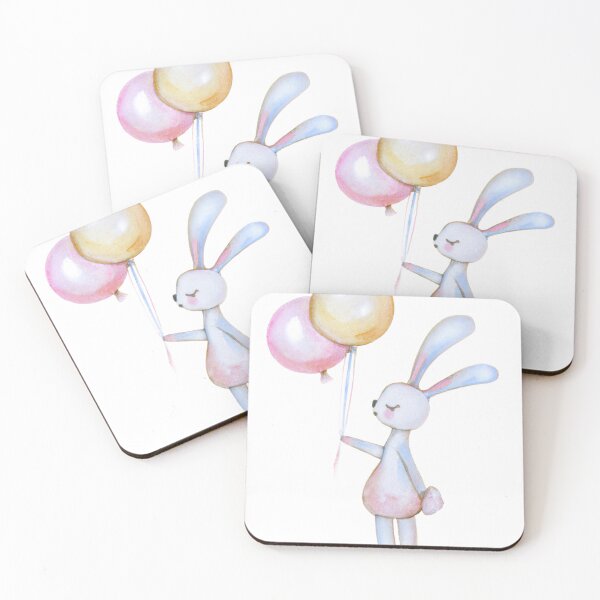 Item preview, Pink bunny with balloons poster designed and sold by WaveDance.