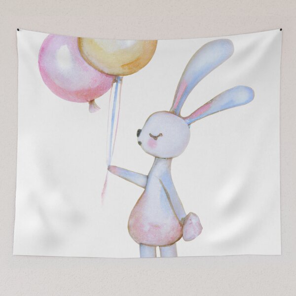 Item preview, Pink bunny with balloons poster designed and sold by WaveDance.