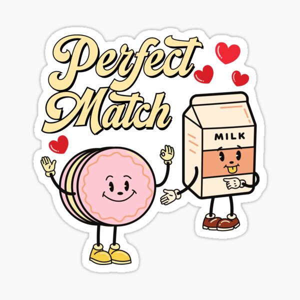 Perfect match valentine cute retro vintage Valentine design Sticker for  Sale by ArtfulGiftShop