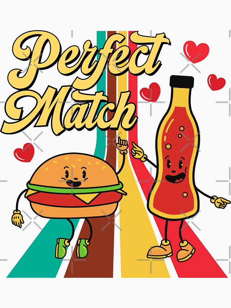 Perfect match valentine cute retro vintage Valentine design Sticker for  Sale by ArtfulGiftShop