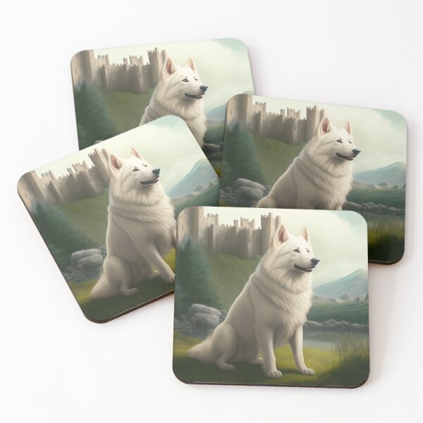 Artikelvorschau, Berger Blanc Suisse mit Schloss, weisser Schäferhund, Poster entworfen und verkauft von CosmicCritters.