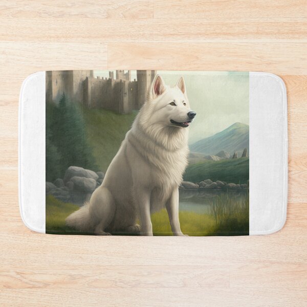 Artikelvorschau, Berger Blanc Suisse mit Schloss, weisser Schäferhund, Poster entworfen und verkauft von CosmicCritters.