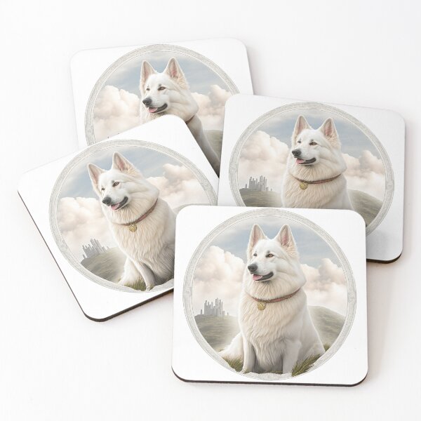 Artikelvorschau, Berger Blanc Suisse, weisser Schäferhund, Retro Aufkleber entworfen und verkauft von CosmicCritters.