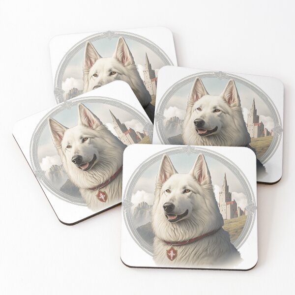 Artikelvorschau, Berger Blanc Suisse Retro Aufkleber, weisser Schäferhund entworfen und verkauft von CosmicCritters.