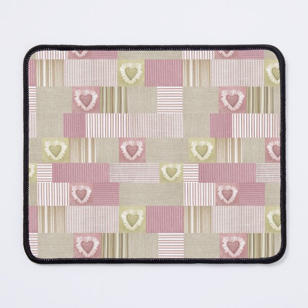 Item preview, Cute Pink Beige Patchwork Hearts Striped Ticking Pattern designed and sold by tanjica.